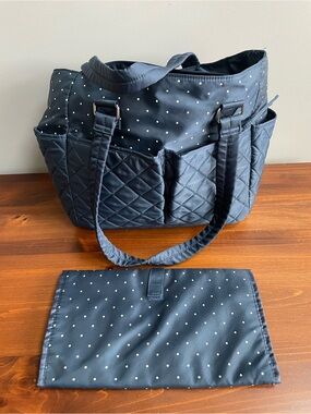 Little Wonders Navy Polka Dot Quilted Tote with Matching Changing Pad
